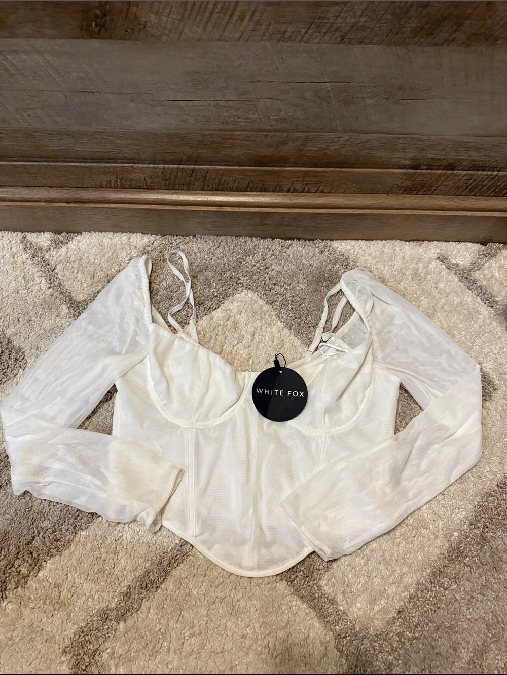 White Fox Boutique White Mesh Corset Long-Sleeve Top